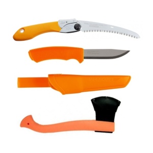 Set Cutit Bushcraft Orange, Fierastrau Silky Pocketboy curbat 170mm cu 8dinti, 30mm si Topor Portocaliu - Img 2