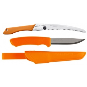 Set Cutit Bushcraft Orange Si Fierastrau pliabil bushcraft, camping Silky Gomboy curbat 240mm cu 8dinti, 30mm - Img 2
