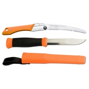 Set Cutit Morakniv 2000, portocaliu Si Fierastrau pliabil bushcraft, camping Silky Gomboy curbat 210mm cu 8dinti, 30mm - Img 2