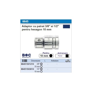 Adaptor BOHRCRAFT cu patrat 3/8" si 1/2" pentru hexagon 10 mm - Img 2