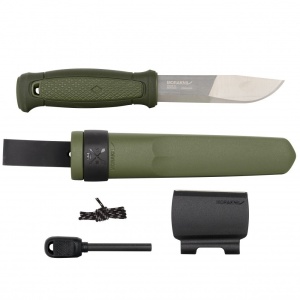 Cutit outdoor Morakniv Kansbol Survival Kit Green, otel inoxidabil 12C27, amnar si ascutitor incluse, teaca polimer
