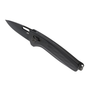 Cutit pliabil SOG One-Zero XR Black Black Chrome 12-73-03-57, lama Drop Point CRYO CPM S35VN Black TiNi, XR Lock, Flipper, maner Aluminiu Black, EDC Premium