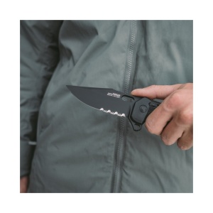 Cutit pliabil SOG SEAL XR Serrated 12-21-05-57, lama Clip Point CPM S35VN Black TiNi Partial Serrated, XR Lock, Flipper, maner GRN Black, Made in USA - Img 7