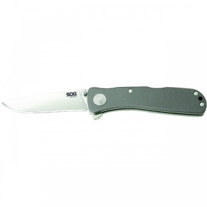 Cutit pliabil SOG Twitch II Satin Aluminum TWI8-CP, lama Drop Point AUS-8 Satin, deschidere asistata S.A.T., Lockback, maner din aluminiu anodizat, EDC Premium