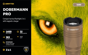 Lanterna tactica Armytek Dobermann Pro Magnet USB Sand Warm 1400 lm cu acumulator inclus - Img 6