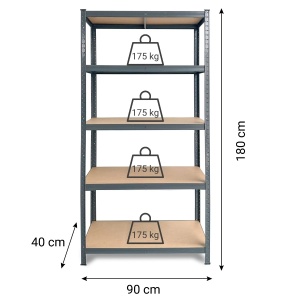 Raft metalic depozitare, 180 x 90 x 40 cm, gri antracit, 5 polite, 175 kg/polita - Img 2