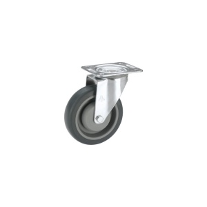 Roată pivotantă plastic & cauciuc plin Ø100mm, placă fixare 105x85 mm, cu rulment
