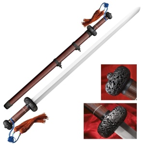 Sabie chinezeasca Cold Steel Battle Gim CS-88FG, Lama din otel Damasc, maner din lemn de trandafir, teaca din lemn