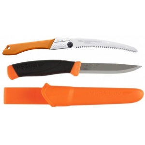 Set Cutit Heavy Duty ORANGE Si Fierastrau pliabil bushcraft, camping Silky Gomboy curbat 240mm cu 8dinti, 30mm - Img 2