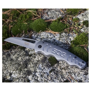 Cutit pliabil SOG Escape FL 14-52-01-57, lama Drop Point 8Cr13MoV, Frame Lock, maner din otel inoxidabil, EDC Rescue Folder - Img 12