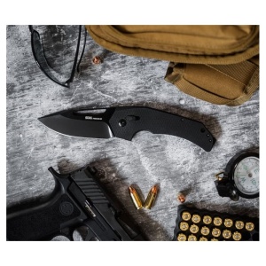 Cutit pliabil SOG Prohen XR Blackout 12-25-01-57, lama Drop Point CRYO D2 Black TiNi, XR Lock, Flipper, Thumb Hole, maner G10 Black, EDC Tactical - Img 11