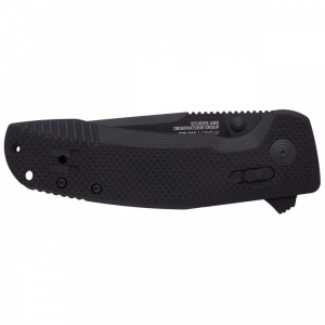 Cutit pliabil SOG-TAC XR Blackout Serrated 12-38-03-41, lama Clip Point CRYO D2 Black TiNi Partial Serrated, XR Lock, Flipper, Thumb Stud, maner G10 Black, EDC Tactical - Img 5