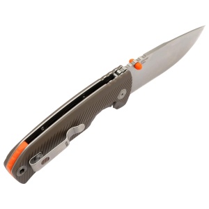 Cutit pliabil SOG Tellus FLK FDE 14-06-08-43, lama Drop Point CRYO 440 Stonewashed, Frame Lock, deschidere Flipper, maner GRN Flat Dark Earth, EDC Outdoor