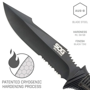 Cutit tactic SOG SEAL Strike Black TiNi, otel AUS-8, lama partial zimtata 125 mm - Img 3
