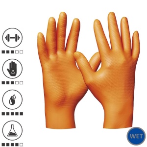 Gebol 709669, Set 50 de manusi de protectie Orange Nitril Ultra Grip, din nitril, uz profesional, marimea 9/L
