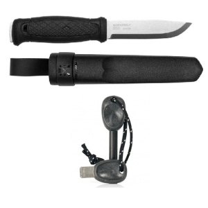 Pachet promotional Cutit Full-Tang Morakniv Garberg Black INOX si Amnar Swedish FireSteel BIO army 2in1, Light My Fire