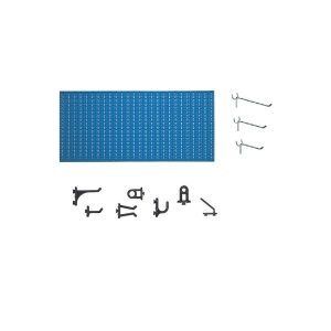 Panou perforat orizontal de 1000x500mm albastru cu set 45 carlige