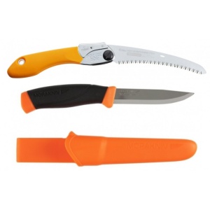 Set Cutit Heavy Duty ORANGE Si Fierastrau pliabil bushcraft, camping Silky Pocketboy curbat 170mm cu 8dinti, 30mm - Img 2