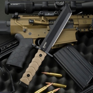 Baioneta tactica SOG BAR15T Tanto Bayonet FDE, otel AUS-8, lama 180 mm - Img 10