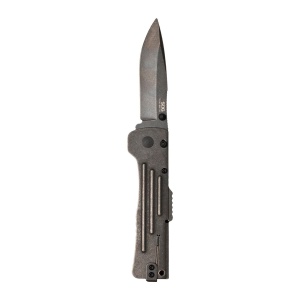 Cutit pliabil SOG SlimJim 2.0 Black SJ42-CP, lama Clip Point AUS-8, deschidere asistata S.A.T., Lockback, maner din otel inoxidabil, EDC Ultra Slim