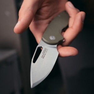 Cutit pliabil SOG Stout FLK OD Stonewash 14-03-01-57, lama Clip Point CRYO D2 Stonewashed, Frame Lock, deschidere Flipper, maner G10 Olive Drab, EDC - Img 9