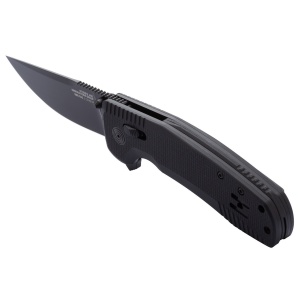 Cutit pliabil SOG-TAC XR Blackout 12-38-01-41, lama Clip Point CRYO D2 Black TiNi, XR Lock, Flipper, Thumb Stud, maner G10 Black, EDC Tactical