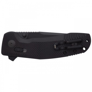 Cutit pliabil SOG-TAC XR Blackout Serrated 12-38-03-41, lama Clip Point CRYO D2 Black TiNi Partial Serrated, XR Lock, Flipper, Thumb Stud, maner G10 Black, EDC Tactical - Img 6