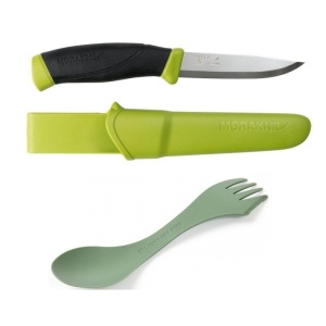 Pachet promo cutit Morakniv Companion Olive Green + Spork Original Bio Light My Fire, set camping si outdoor,