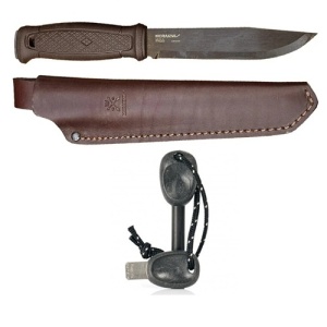 Pachet promotional Cutit Full-Tang Morakniv Garberg GRAND Carbon cu teaca de piele si Amnar Swedish FireSteel BIO army 2in1, Light My Fire