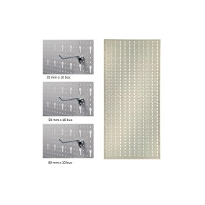 Panou perforat vertical de 500x1000 mm alb cu set 30 carlige - Img 2