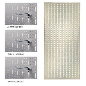 Panou perforat vertical de 500x1000 mm alb cu set 30 carlige