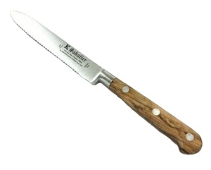 1110TOM13OL Cutit pentru legume, olive, lungime 13cm, cu buzunare de aer, maner din lemn de maslin, Sabatier Authentique