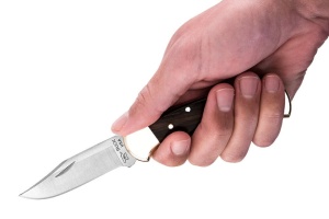 Briceag de vanatoare Buck 112 Ranger (0112BRSFG-B / 0112BRS-B), otel 420HC, alama si abanos, Lockback - Img 5