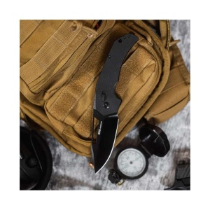 Cutit pliabil SOG Prohen XR Blackout 12-25-01-57, lama Drop Point CRYO D2 Black TiNi, XR Lock, Flipper, Thumb Hole, maner G10 Black, EDC Tactical - Img 8