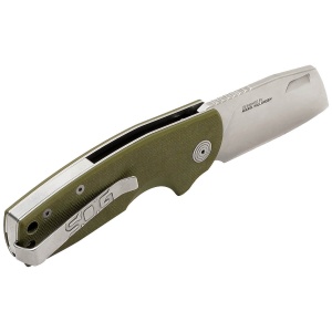 Cutit pliabil SOG Stout FLK Cleaver OD Stonewash 14-03-11-57, lama Cleaver CRYO D2 Stonewashed, Frame Lock, deschidere Flipper, maner G10 Olive Drab, EDC