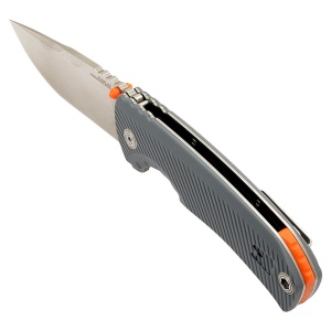 Cutit pliabil SOG Tellus FLK Wolf Gray 14-06-02-43, lama Drop Point CRYO 440 Stonewashed, Frame Lock, deschidere Flipper, maner GRN Wolf Gray, EDC Outdoor