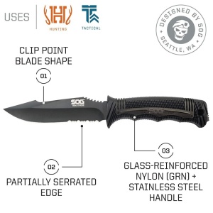 Cutit tactic SOG SEAL Strike Black TiNi, otel AUS-8, lama partial zimtata 125 mm - Img 15
