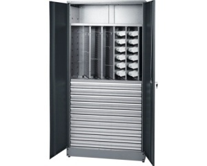 Dulap metalic 2 usi 910x450x1800 mm, cu 1 polita, 10 sertare, 18 casete si 5 panouri glisante