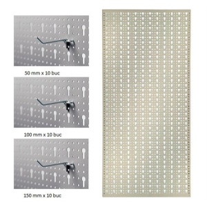 Panou perforat vertical de 500x1000 mm alb cu set 30 carlige