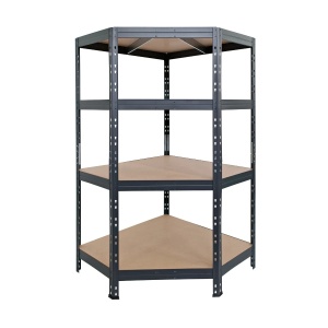 Raft metalic depozitare, de colt, 180 x 90 x 90 x 45 cm, gri, 4 polite, 250 kg/polita