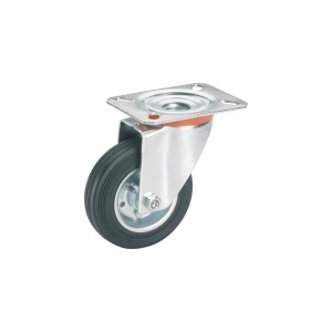 Roata pivotanta metalica & cauciuc plin Tarrox Ø125mm, placa fixare 105x80 mm, cu rulment - Img 2