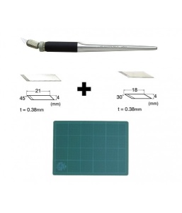Set Cutter/cutit metalic de precizie cu cap pivotant + 80 LAME SCHIMB, VARF 30/45°+PLACA TAIER A3- NT Cutter