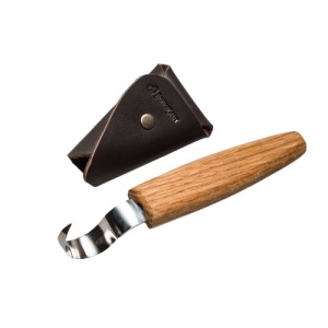 SK1S Cutit de cioplit linguri 25mm, cu maner de stejar si in teaca de piele, BeaverCraft