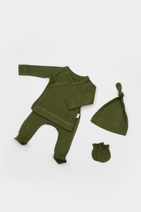 Cutie 4 piese pentru nou nascut - 100% bumbac organic - Verde, BabyCosy