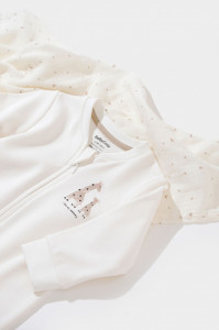 Salopeta cu fermoar Girafa, BabyCosy, 100% bumbac organic, Ecru