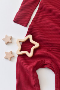 Salopeta cu maneca lunga si pantaloni lungi din bumbac organic si modal - Rosu BabyCosy - Img 3