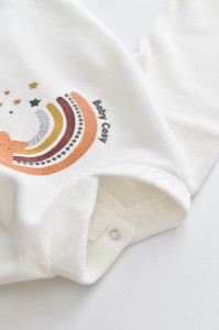 Salopeta Curcubeu cu maneca lunga si botosei din 80%bumbac organic si 20% poliester - Ecru, BabyCosy - Img 4