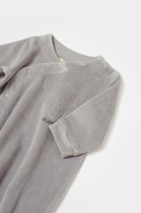 Salopeta Elefant cu maneca lunga si botosei din 80%bumbac organic si 20% poliester - Gri, BabyCosy