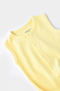 Salopeta fara maneci si pantaloni scurti - 100% bumbac organic - Galben, BabyCosy - Img 4