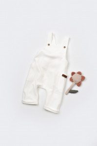 Salopeta Velvet cu bretele din 80%bumbac organic si 20% poliester - Ecru, BabyCosy
